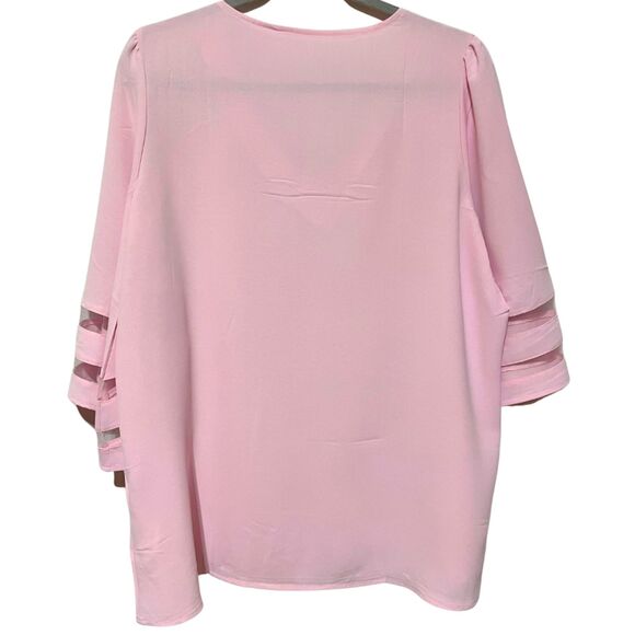 New Lantern Bell Sleeve Dusty Pink V Neck Blouse Top - Picture 3 of 12